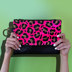 Hot Pink Leopard Hand Painted Clutch
