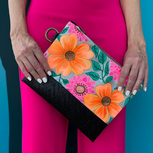 Bold Flowers Hand Painted Clutch